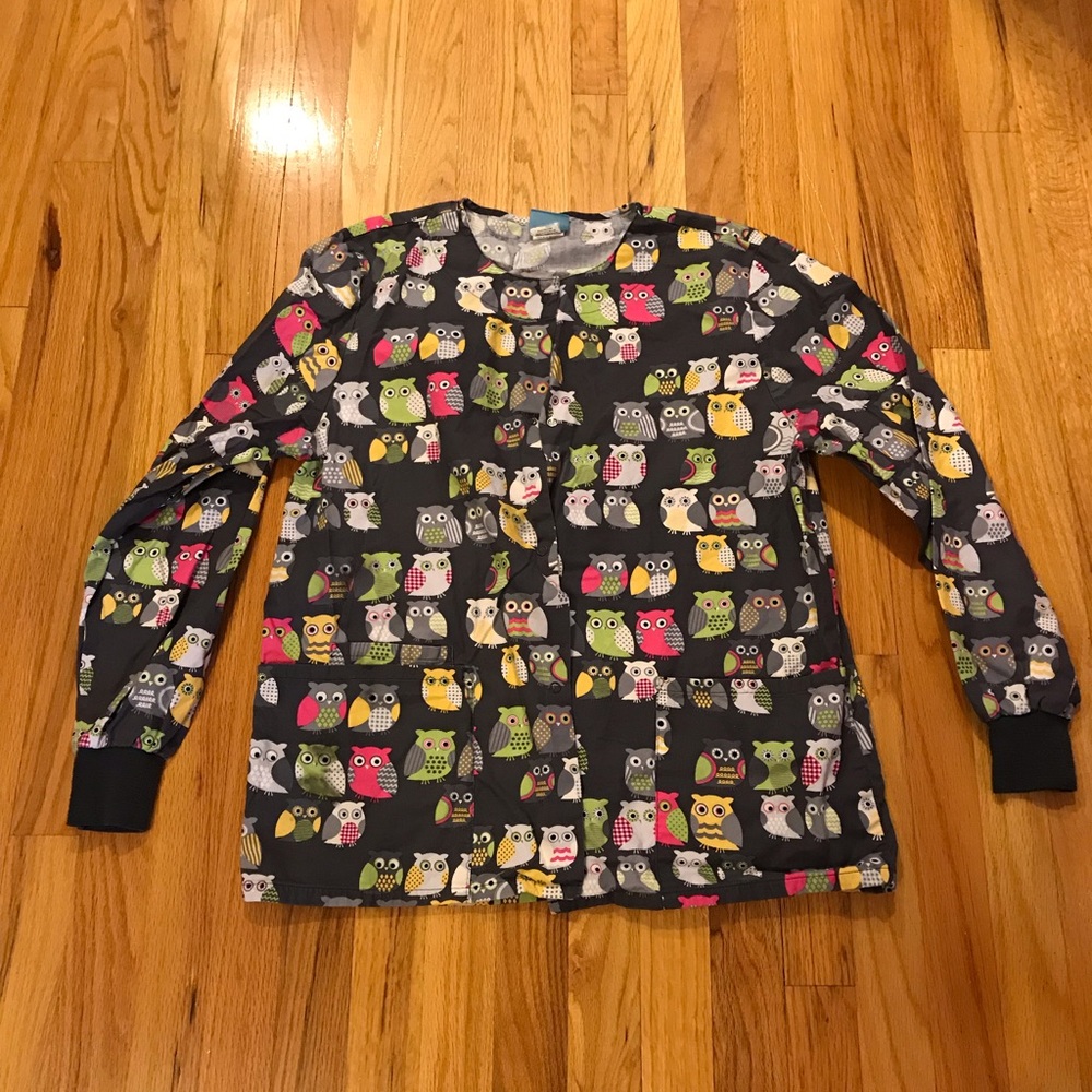 Owl print scrub jacket